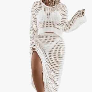 Women's 2 Piece Plus Size Cover Up Sweater and Split Thigh Skirt Set Beach Swim